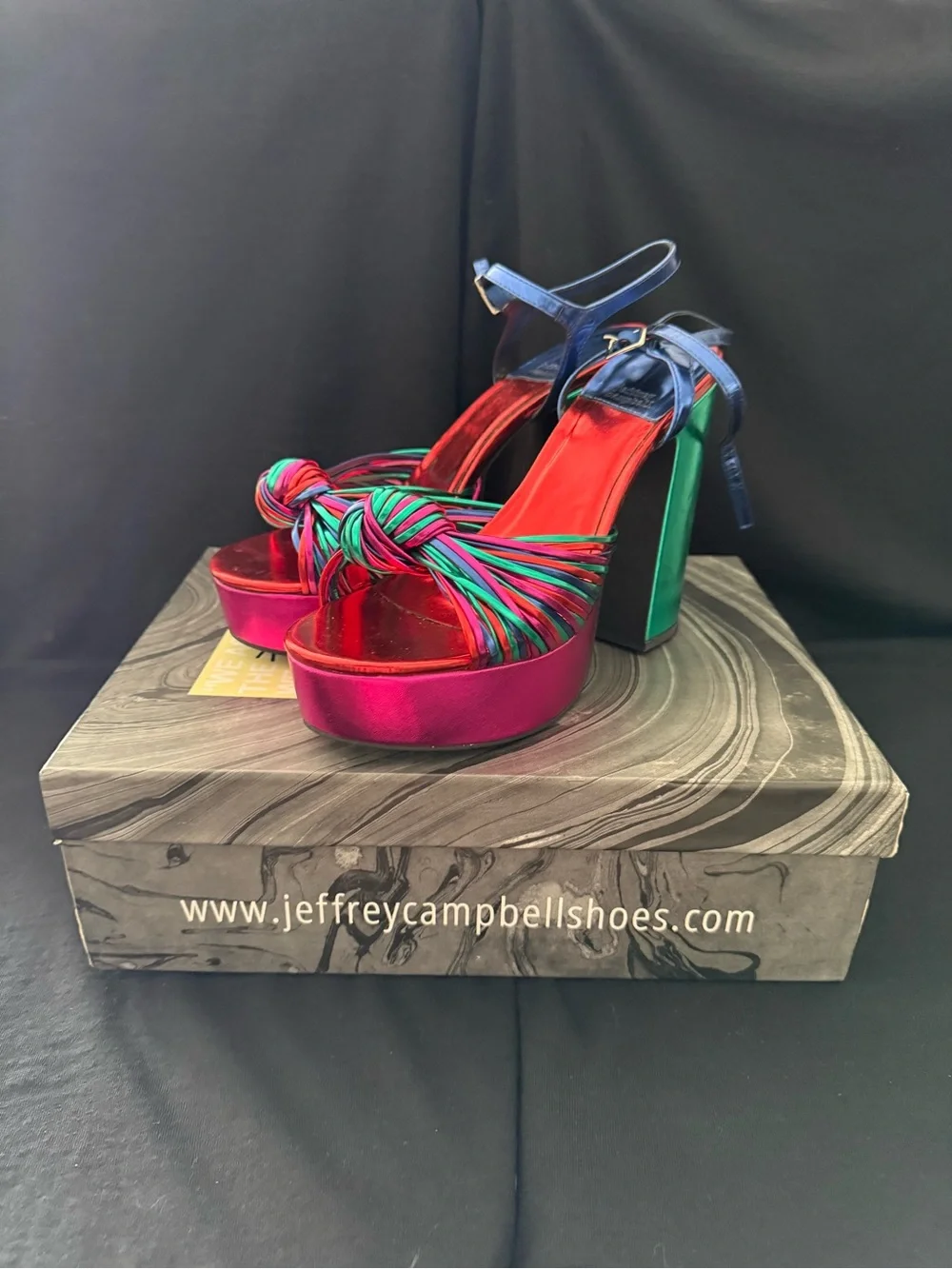 Jeffrey Campbell Platform Block Heel Sandals Metallic Multicolor size 10